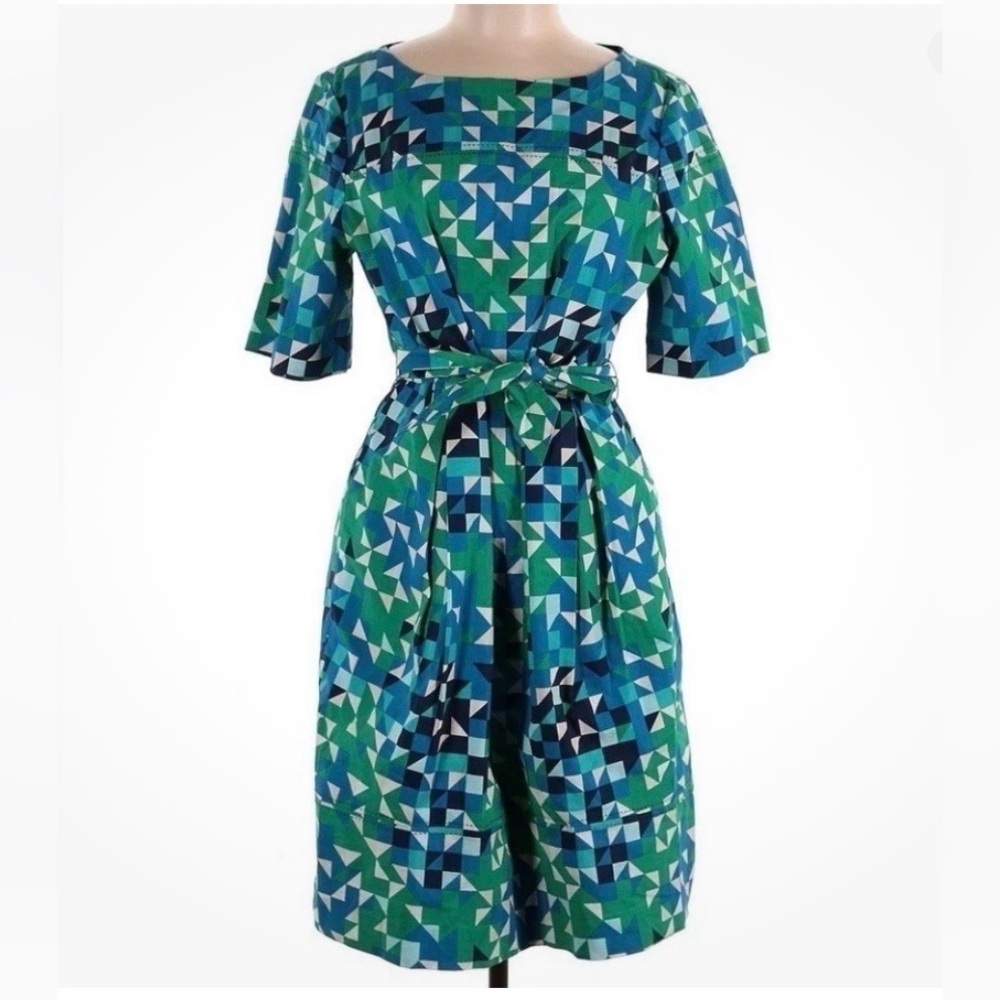 Tory Burch blue/green geometric belted dress, size 6